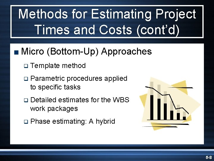 Methods for Estimating Project Times and Costs (cont’d) < Micro (Bottom-Up) Approaches q Template
