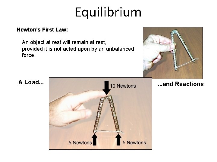 Equilibrium Newton’s First Law: An object at rest will remain at rest, provided it