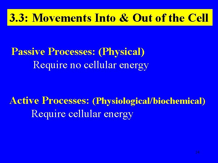 3. 3: Movements Into & Out of the Cell Passive Processes: (Physical) Require no
