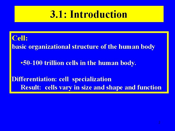 3. 1: Introduction Cell: basic organizational structure of the human body • 50 -100