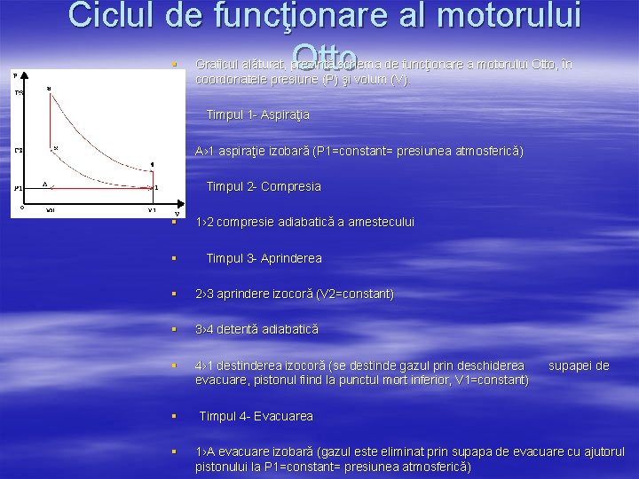 Ciclul de funcţionare al motorului Otto § § § Graficul alăturat, prezintă schema de