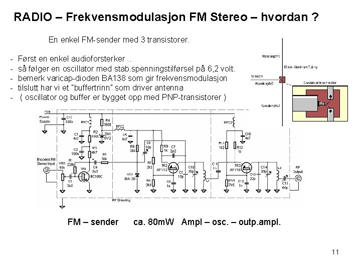 RADIO – Frekvensmodulasjon FM Stereo – hvordan ? En enkel FM-sender med 3 transistorer.