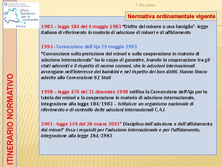 F. Di. Cosimo Normativa ordinamentale vigente ITINERARIO NORMATIVO 1983 – legge 184 del 4