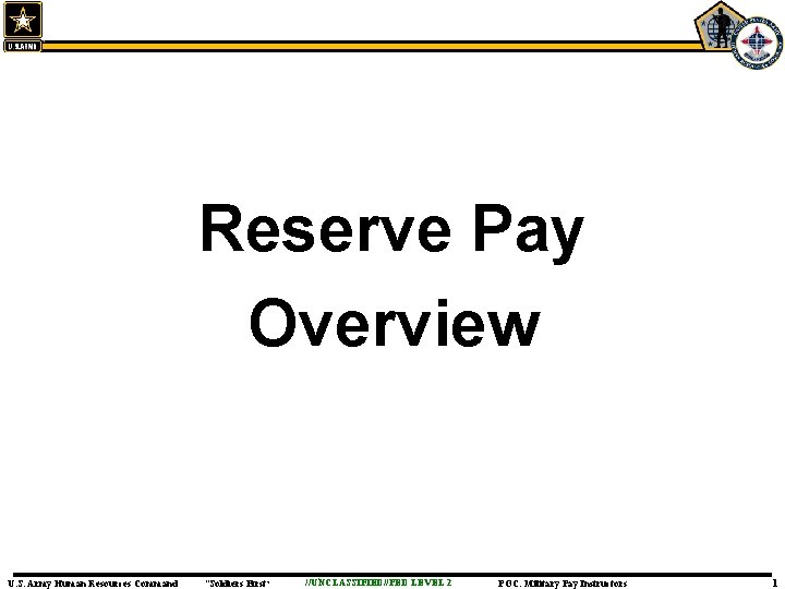 Reserve Pay Overview U. S. Army Human Resources Command “Soldiers First” //UNCLASSIFIED//PED LEVEL 2