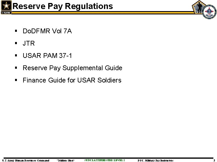 Reserve Pay Regulations § Do. DFMR Vol 7 A § JTR § USAR PAM