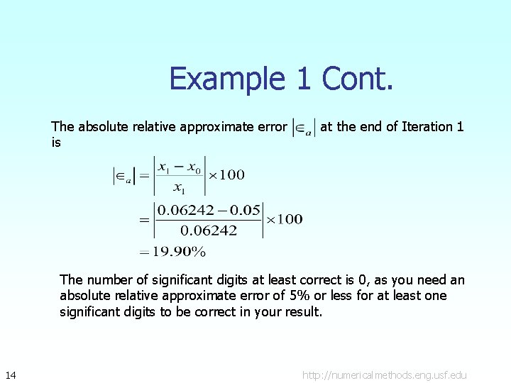 Example 1 Cont. The absolute relative approximate error is at the end of Iteration