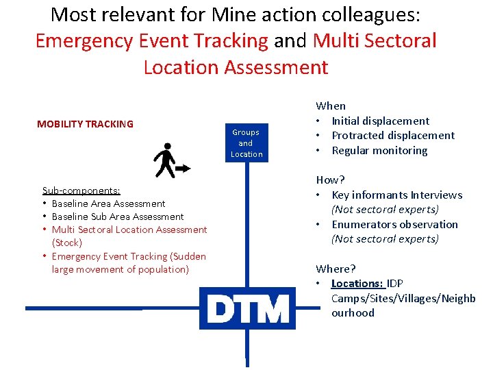 Most relevant for Mine action colleagues: Emergency Event Tracking and Multi Sectoral Location Assessment