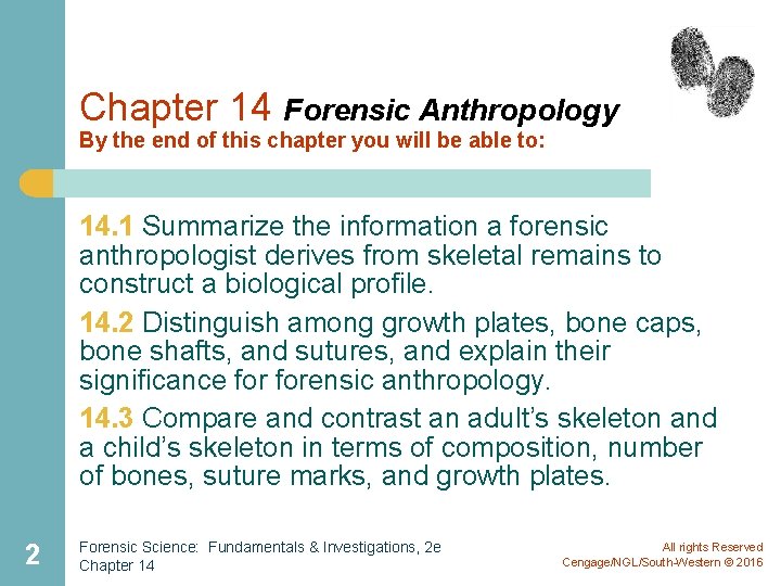 Chapter 14 Forensic Anthropology By the end of this chapter you will be able