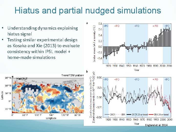 Hiatus and partial nudged simulations • Understanding dynamics explaining hiatus signal • Testing similar