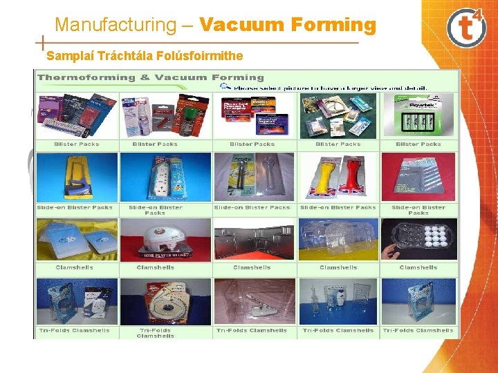 Manufacturing – Vacuum Forming Samplaí Tráchtála Folúsfoirmithe 