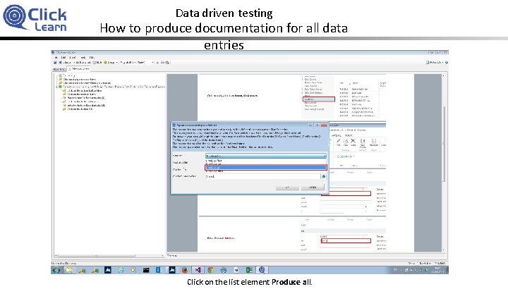 Data driven testing How to produce documentation for all data entries Click on the