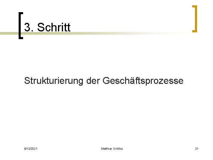 3. Schritt Strukturierung der Geschäftsprozesse 9/12/2021 Matthias Schilha 21 