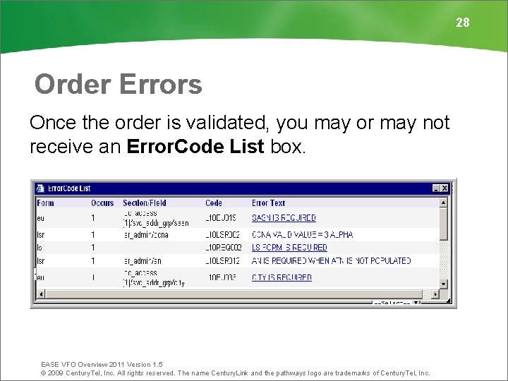 28 Order Errors Once the order is validated, you may or may not receive