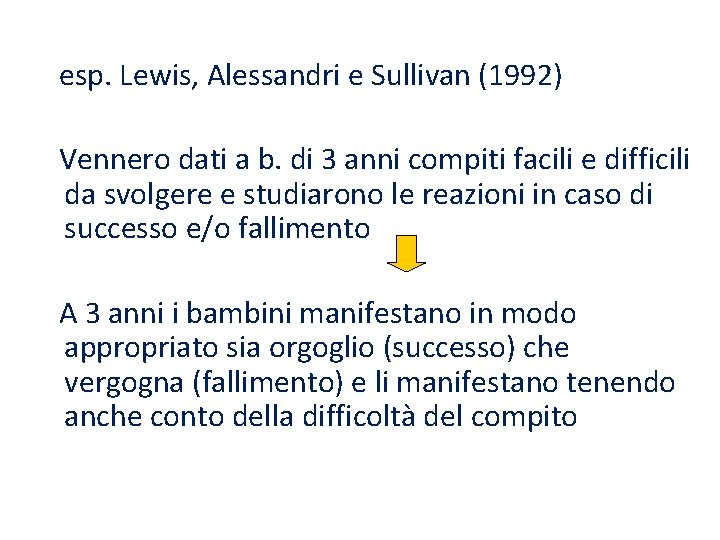 esp. Lewis, Alessandri e Sullivan (1992) Vennero dati a b. di 3 anni compiti