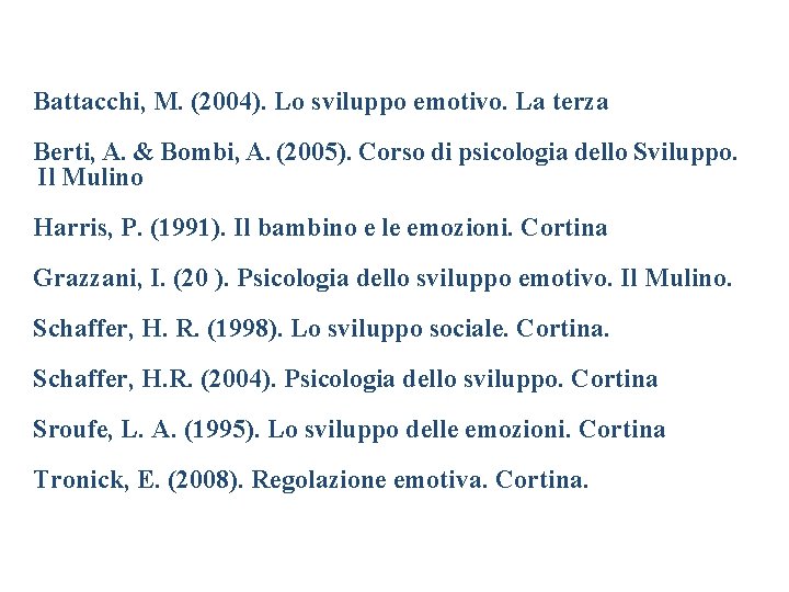 Battacchi, M. (2004). Lo sviluppo emotivo. La terza Berti, A. & Bombi, A. (2005).