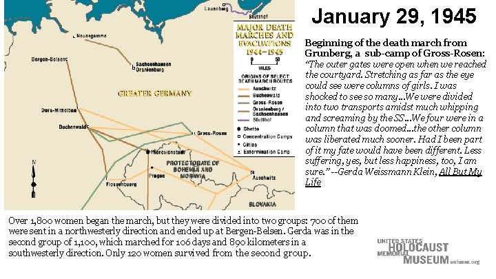 January 29, 1945 Beginning of the death march from Grunberg, a sub-camp of Gross-Rosen: January 29, 1945 Beginning of the death march from Grunberg, a sub-camp of Gross-Rosen:
