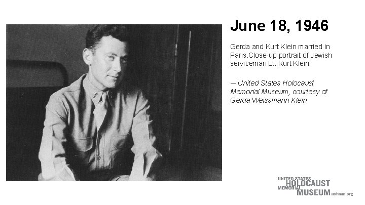 June 18, 1946 Gerda and Kurt Klein married in Paris. Close-up portrait of Jewish June 18, 1946 Gerda and Kurt Klein married in Paris. Close-up portrait of Jewish
