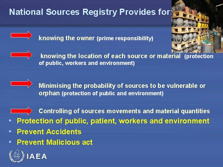National Sources Registry Provides for: knowing the owner (prime responsibility) knowing the location of