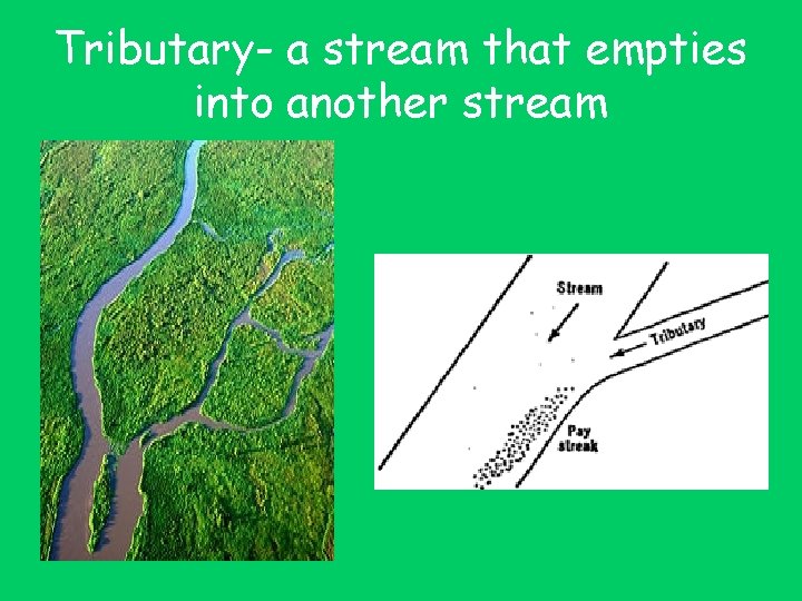 Tributary- a stream that empties into another stream 