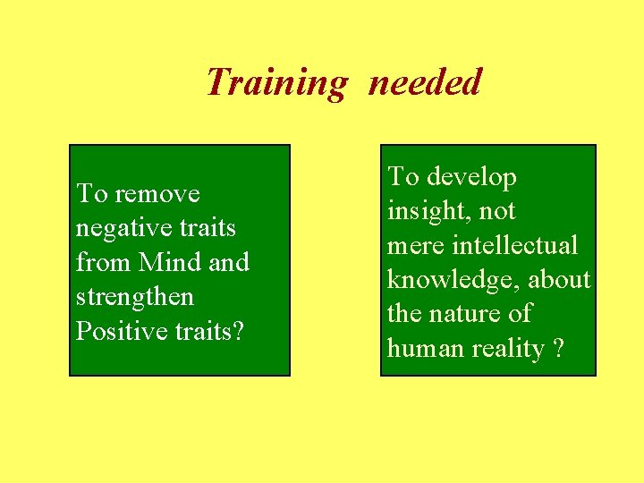 Training needed To remove negative traits from Mind and strengthen Positive traits? To develop