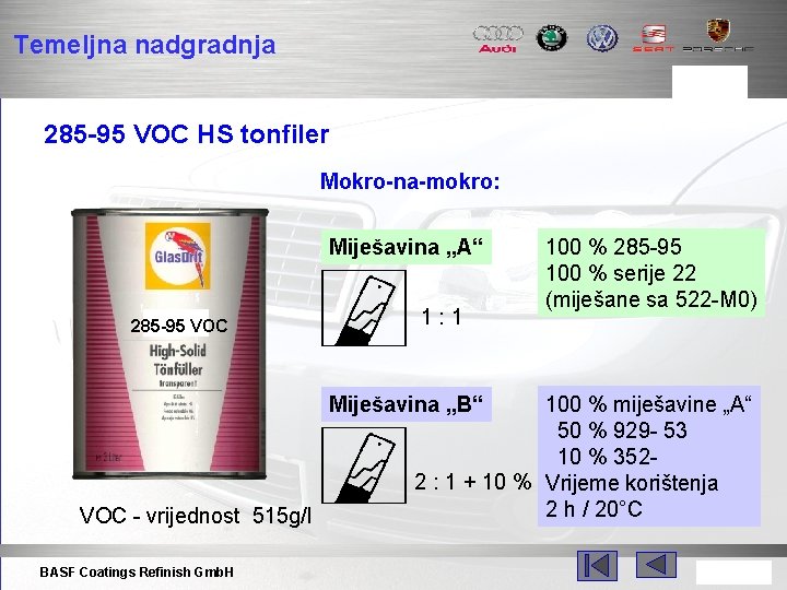 Temeljna nadgradnja 285 -95 VOC HS tonfiler Mokro-na-mokro: Miješavina „A“ 285 -95 VOC 1: