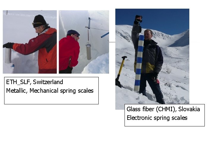 ETH_SLF, Switzerland Metallic, Mechanical spring scales Glass fiber (CHMI), Slovakia Electronic spring scales 