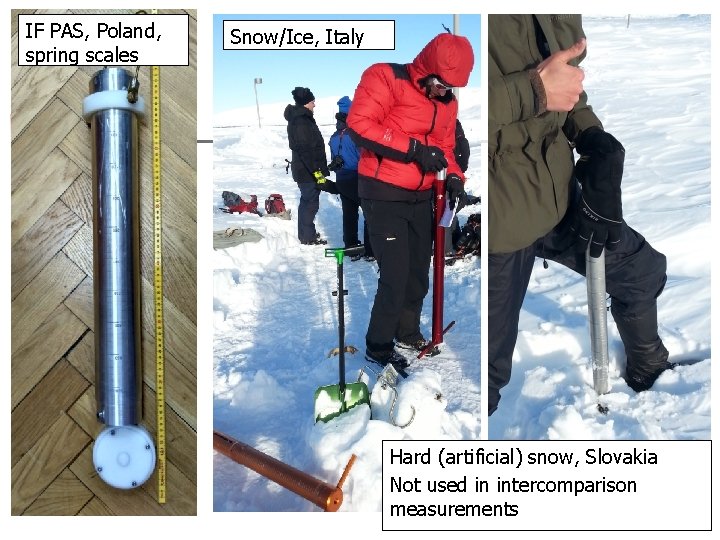 IF PAS, Poland, spring scales Snow/Ice, Italy Hard (artificial) snow, Slovakia Not used in