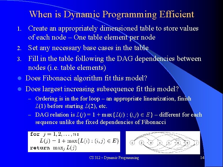 When is Dynamic Programming Efficient 1. 2. 3. l l Create an appropriately dimensioned