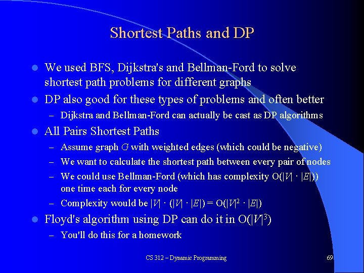 Shortest Paths and DP We used BFS, Dijkstra's and Bellman-Ford to solve shortest path