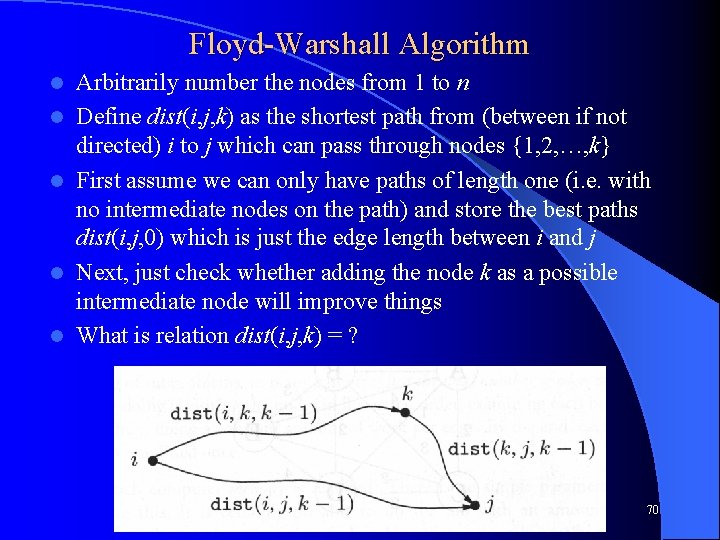 Floyd-Warshall Algorithm l l l Arbitrarily number the nodes from 1 to n Define