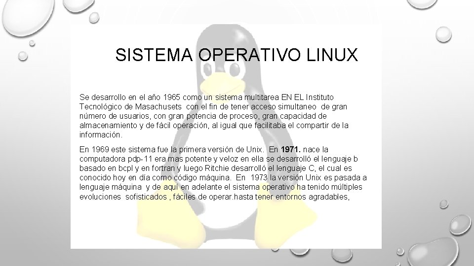 SISTEMA OPERATIVO LINUX Se desarrollo en el año 1965 como un sistema multitarea EN