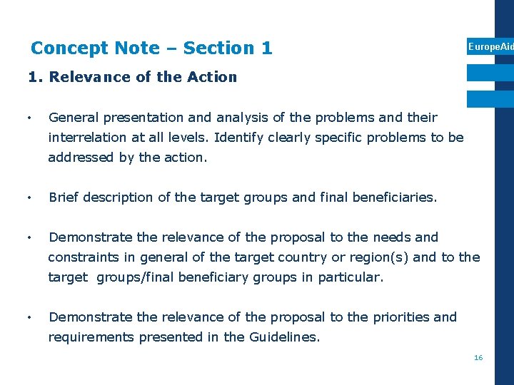 Concept Note – Section 1 Europe. Aid 1. Relevance of the Action • General