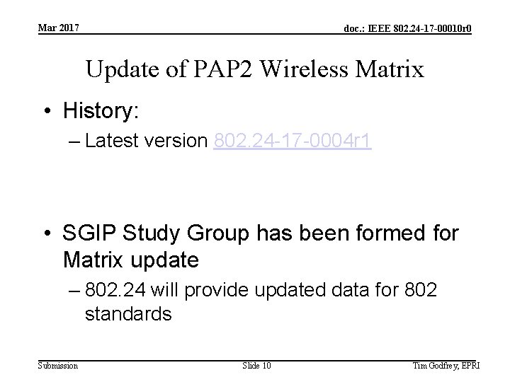 Mar 2017 doc. : IEEE 802. 24 -17 -00010 r 0 Update of PAP