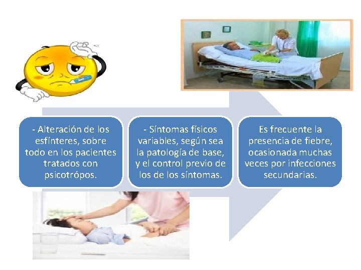 - Alteración de los esfínteres, sobre todo en los pacientes tratados con psicotrópos. -