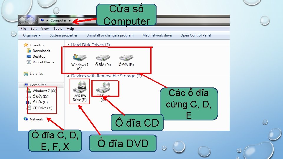 Cửa sổ Computer Ổ đĩa CD Ổ đĩa C, D, E, F, X Ổ