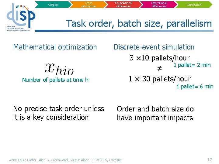 Context Cases description Foundational differences Operational differences Conclusion Task order, batch size, parallelism Mathematical