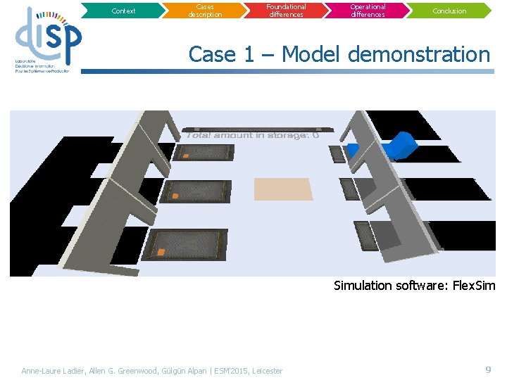 Context Cases description Foundational differences Operational differences Conclusion Case 1 – Model demonstration Simulation
