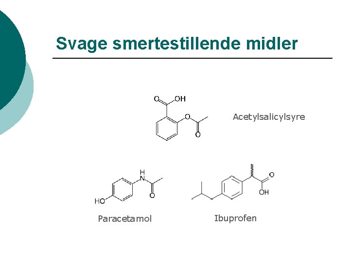 Svage smertestillende midler Acetylsalicylsyre Paracetamol Ibuprofen 