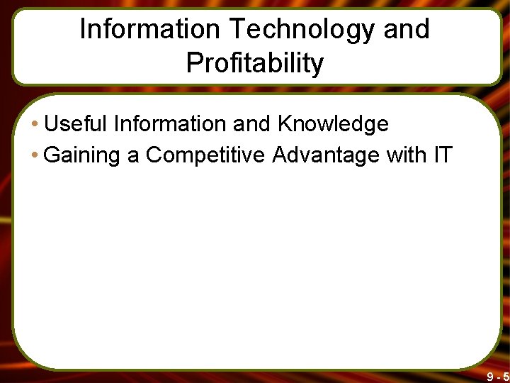 Information Technology and Profitability • Useful Information and Knowledge • Gaining a Competitive Advantage