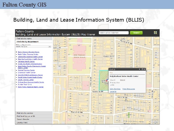 Fulton County GIS Building, Land Lease Information System (BLLIS) 