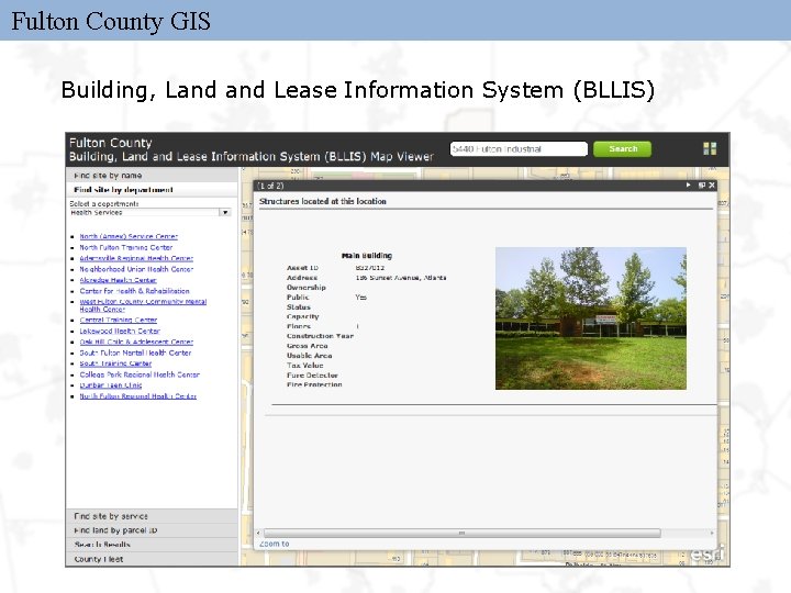 Fulton County GIS Building, Land Lease Information System (BLLIS) 