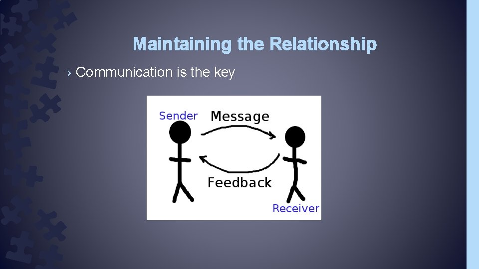 Maintaining the Relationship › Communication is the key 