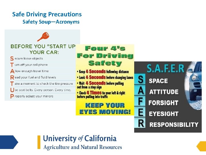 Safe Driving Precautions Safety Soup—Acronyms 