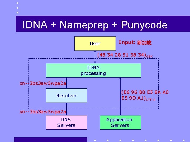 IDNA + Nameprep + Punycode User Input: 新加坡 (48 34 28 51 38 34)GBK