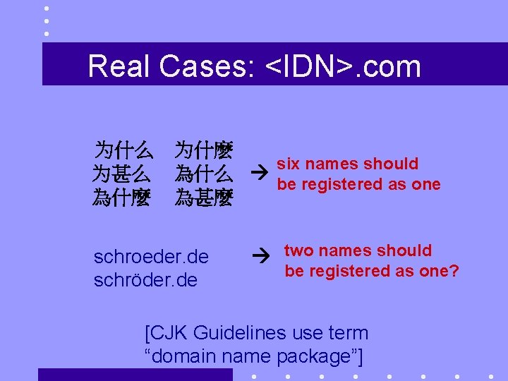 Real Cases: <IDN>. com 为什么 为甚么 為什麼 为什麽 six names should 為什么 be registered