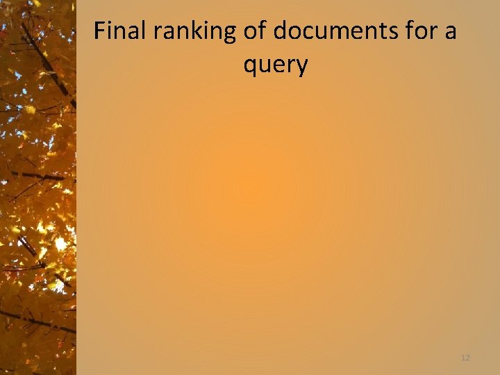 Final ranking of documents for a query 12 