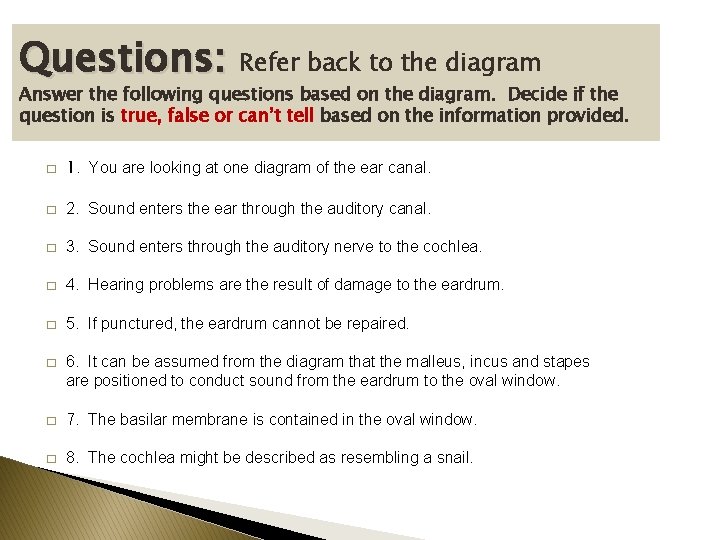 Questions: Refer back to the diagram Answer the following questions based on the diagram.