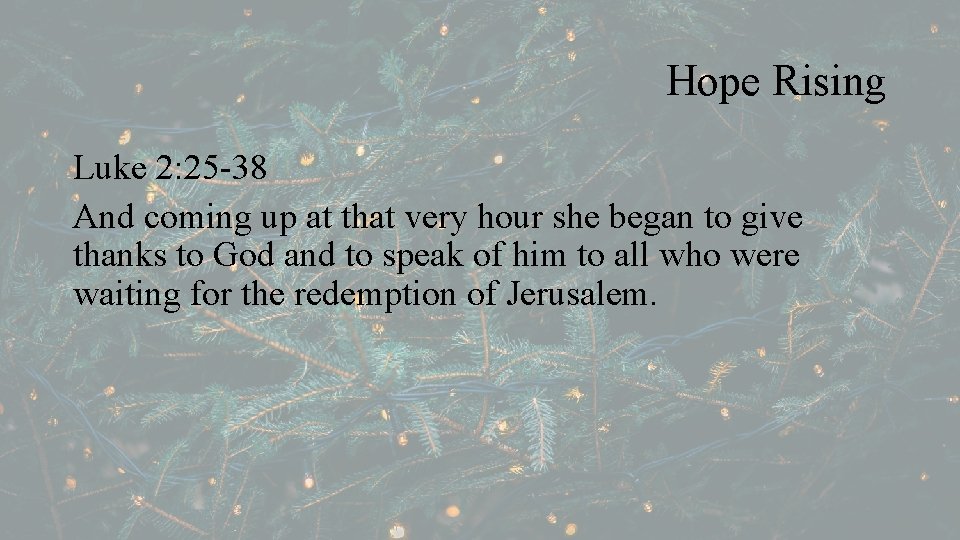 Hope Rising Luke 2: 25 -38 And coming up at that very hour she