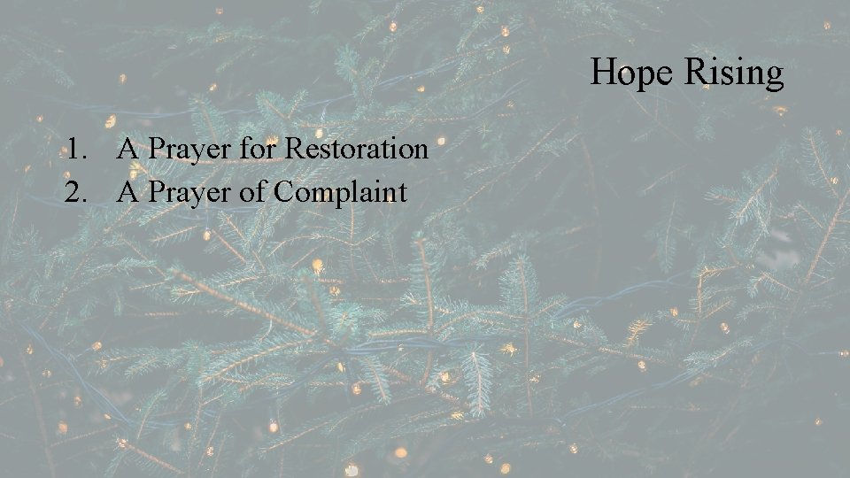 Hope Rising 1. A Prayer for Restoration 2. A Prayer of Complaint 