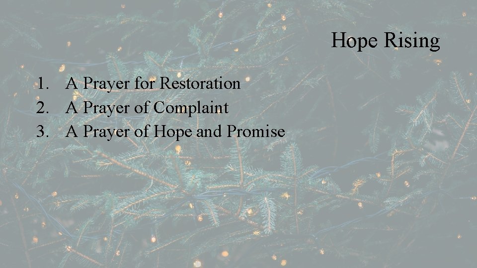Hope Rising 1. A Prayer for Restoration 2. A Prayer of Complaint 3. A